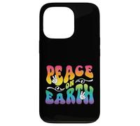 Peace on Earth, Hand Signs, Wavy Bubble Text, Rainbow Colors Case for iPhone 13 Pro