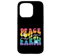 Peace on Earth, Hand Signs, Wavy Bubble Text, Rainbow Colors Case for iPhone 15 Pro