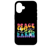 Peace on Earth, Hand Signs, Wavy Bubble Text, Rainbow Colors Case for iPhone 16