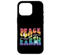 Peace on Earth, Hand Signs, Wavy Bubble Text, Rainbow Colors Case for iPhone 16 Pro