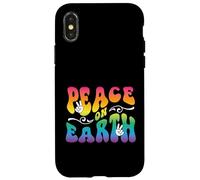 Peace on Earth, Hand Signs, Wavy Bubble Text, Rainbow Colors Case for iPhone X/XS
