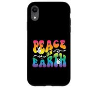 Peace on Earth, Hand Signs, Wavy Bubble Text, Rainbow Colors Case for iPhone XR
