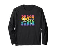 Peace on Earth, Hand Signs, Wavy Bubble Text, Rainbow Colors Long Sleeve T-Shirt