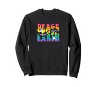 Peace on Earth, Hand Signs, Wavy Bubble Text, Rainbow Colors Sweatshirt