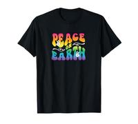Peace on Earth, Hand Signs, Wavy Bubble Text, Rainbow Colors T-Shirt