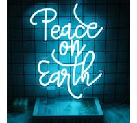 Peace on Earth Neon Sign Blue Letter LED Light for Bedroom Christmas Decor | Dimmable Words Neon Light Sign, Christmas LED Signs for Wall, Xmas Blessing Gift, Acrylic Wall Art, USB Powered, Easy to Hang