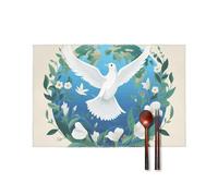 Peace on Earth Placemats Set of 6, Heat-Resistant Canvas Table Mats - Washable & Non-Fade, Non-Slip Insulated Place Mats for Dining, Kitchen, Party Decor