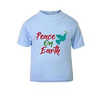 Peace on Earth [XMAS22] Festive Quotes Short Sleeve Cotton Toddler t Shirt, 2-3 Years, Pastel Blue