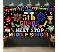 Peace Out 5th Grade Next Stop Middle School Backdrop, 6x3.6ft Thickened Polyester Elementary School Graduation Decorations 2026 for Photo Booth Props & Party Supplies