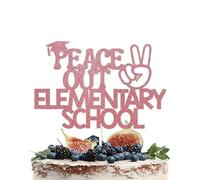 Peace Out Elementary School Cake Topper - Elementary Graduation Cake Decor for Her, 5th Grade Grad Cake Decorations Rose Gold Glitter