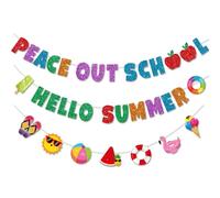 Peace Out School Hello Summer Banner Happy Last Day of School Garland End of School Year School Out Party Decoration Goodbye Class Welcome Vacation Party Supplies