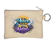 Peace Over Loud Noise Design Key Chain Coin Purse Beige