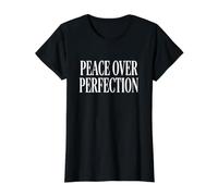 Peace Over Perfection Burnout Relief Typography Motivation Value Graphic T-Shirt, Women, Black, L