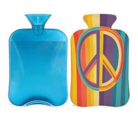 Peace Pattern Hot Water Bottle with Cover, Colorful Peace 2L Hot Water Bag for Pain Relief, Neck and Shoulder, Hand Feet Warmer