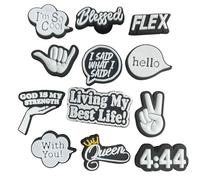 Peace & Phrase Clog Charms Pack - Retro, Hippie, Emo Motivational & Cute Funky Designs for Clogs - Fun Shoe Charms for Adults & Teens (Black Phrases)