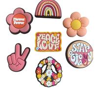 Peace & Phrase Clog Charms Pack - Retro, Hippie, Emo Motivational & Cute Funky Designs for Clogs - Fun Shoe Charms for Adults & Teens (Orange Peace)