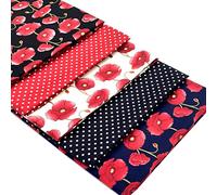 Peace Poppies 5 x Fat Quarters Fabric Bundle - Cotton Poplin - Remembrance Day - Red Poppies Fabric