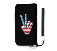 Peace Sign American Flag Slim Wallet for Women Long Purse Cute Clutch Wristlet Handbag Card Holders