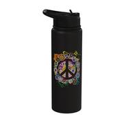 Peace Sign Bright Colorful Flowers 70's Retro Hippie Gift Stainless Steel Insulated Water Bottle