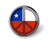 Peace Sign Chile Flag Round Brooch Pin Badge Lapel Tie Pin for Women Men Office Worker Teacher Decor