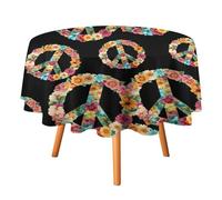 Peace Sign Colorful Flowers Printed Round Tablecloth Polyester Waterproof Circle Table Cloth Cover for Kitchen Dining Wedding