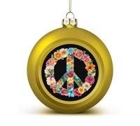 Peace Sign Colorful Flowers Shiny Christmas Ball Ornaments for Xmas Tree Hanging Balls Holiday Party Decoration 1PCS