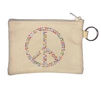 Peace Sign County Flags Key Chain Coin Purse Beige
