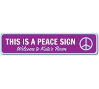 Peace Sign, Custom Welcome Kid Name Room Sign, Personalized Child 060 for Indoor Outdoor Yard Street Signs 16x4 inches
