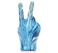 Peace Sign Decor Blue Hand Sculpture Home Decor Accent, Creative Hand Finger Gesture Desk Statues, Blue Gesture Peace Symbol Statue for Living Room Bedroom Coffee Table, Desktop, Bookshelf