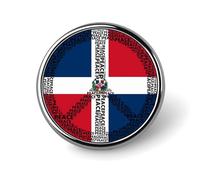 Peace Sign Dominican Republic Flag Round Brooch Pin Badge Lapel Tie Pin for Women Men Office Worker Teacher Decor