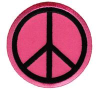Peace Sign Embroidered Patch Anti-War Hippie Iron-On Symbol Pink