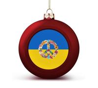 Peace Sign Flag of Ukraine Shiny Christmas Ball Ornaments for Xmas Tree Hanging Balls Holiday Party Decoration 2PCS