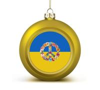 Peace Sign Flag of Ukraine Shiny Christmas Ball Ornaments for Xmas Tree Hanging Balls Holiday Party Decoration 2PCS