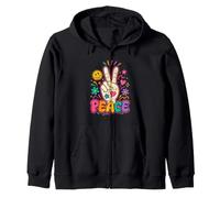 Peace Sign Flowers 60s and 70s Hippies Peace Flower Power Zip Hoodie