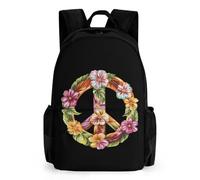 Peace Sign Flowers Casual Laptop Backpack with Side Pockets Large Capacity Travel Rucksack Lightweight Computer Bag