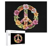 Peace Sign Flowers Funny Wooden Puzzle with Storage Box Adults Jigsaw Puzzles Challenge for Family Game Birthday Gift