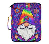 Peace Sign Gnomie Tie Dye Hippie Folder with Pocket Waterproof 3 Ringing Binder Zipper with Zipper Closure for Document Storage