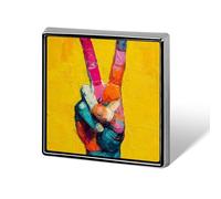 Peace Sign Hand Graffiti on Yellow Unisex Brooches & Pins Square Lightweight Lapel Badge Jewelry for Clothing Shawl Hat