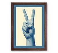 Peace Sign Hand Modern Framed Wall Art Print A3 (42×29.7cm) Walnut, Wall Decor for Living Room, Bedroom, Office & Home, Ready to Hang, Art Gift