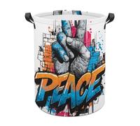 Peace Sign Hand Street Art Graffiti Laundry Baskets Laundry Hamper Waterproof Foldable Storage Bin Dirty Clothes Laundry Basket for Living Room Bathroom