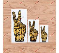 Peace Sign Hand Yellow Love Hope Faith Patterns Vinyl Decal Sticker - 3 Pack Glossy, 7.6cm, 10.2cm, 15.2cm - for Car Boat Laptop Cup Phone