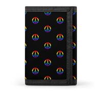 Peace Sign LGBT Rainbow Flag Funny Trifold Wallet RFID Blocking Front Pocket Wallets with ID Window Gifts for Men Women