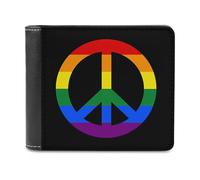 Peace Sign LGBT Rainbow Flag Men's Wallet Bifold RFID Blocking Wallet Slim Billfold Pocket with Card Holders for Women