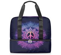 Peace Sign Mandala Sports Duffle Bag for Women Men Kirls Boys Girls 21 L Weekend Overnight Bags Wet Seperated Tote Bag for Travel Gym Yoga