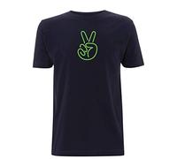 Peace Sign Men's T-Shirt Fluorescent 80s Neon Bright Green Party Club Pub Festival Hippy (Large, Navy Blue)