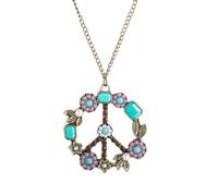 Peace Sign Necklace for Women - Vintage Hippie Pendant Design, Retro Boho Turquoise & Pearl Flower Accents, Anti - War Symbol Jewelry,Gift for Bohemians & Peace Lovers（purple）