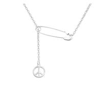 Peace Sign Necklace Stainless Steel Paper Clip Safety Pin Lariat Necklace for Women Men Peace Sign Symbol Necklace Protection Guard Jewelry, Metal, No Gemstone