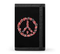 Peace Sign Red Rose Mens Trifold Wallet Classic Credit Card Case Slim Purse with ID Window
