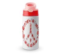 Peace Sign Red Rose Water Bottle with Straw and Handle and Pop-Up Spout Cover Leak-Proof Stainless Steel Travel Cup