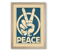 Peace Sign Statement Typography Framed Wall Art Print A1 (84.1×59.4cm) Oak, Wall Decor for Living Room, Bedroom, Office & Home, Ready to Hang, Art Gift